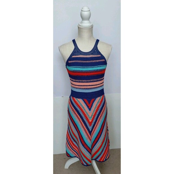 Anthropologie Parker Size S Sleeveless Multicolor Blues/Red Midi Crocheted Dress - Picture 1 of 10